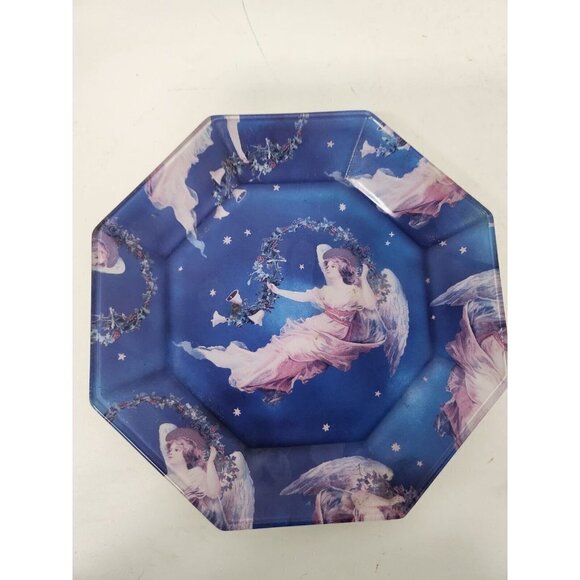 VINTAGE 1995 Arcoroc Midnight Angel Blue Octagon Plate Decorative Hand Painted - Picture 1 of 6